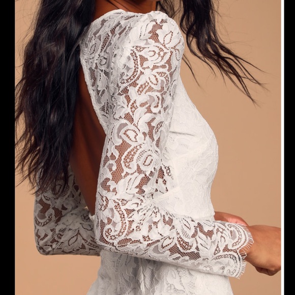 WHITE LACE LONG SLEEVE BODICON DRESS - Picture 2 of 5